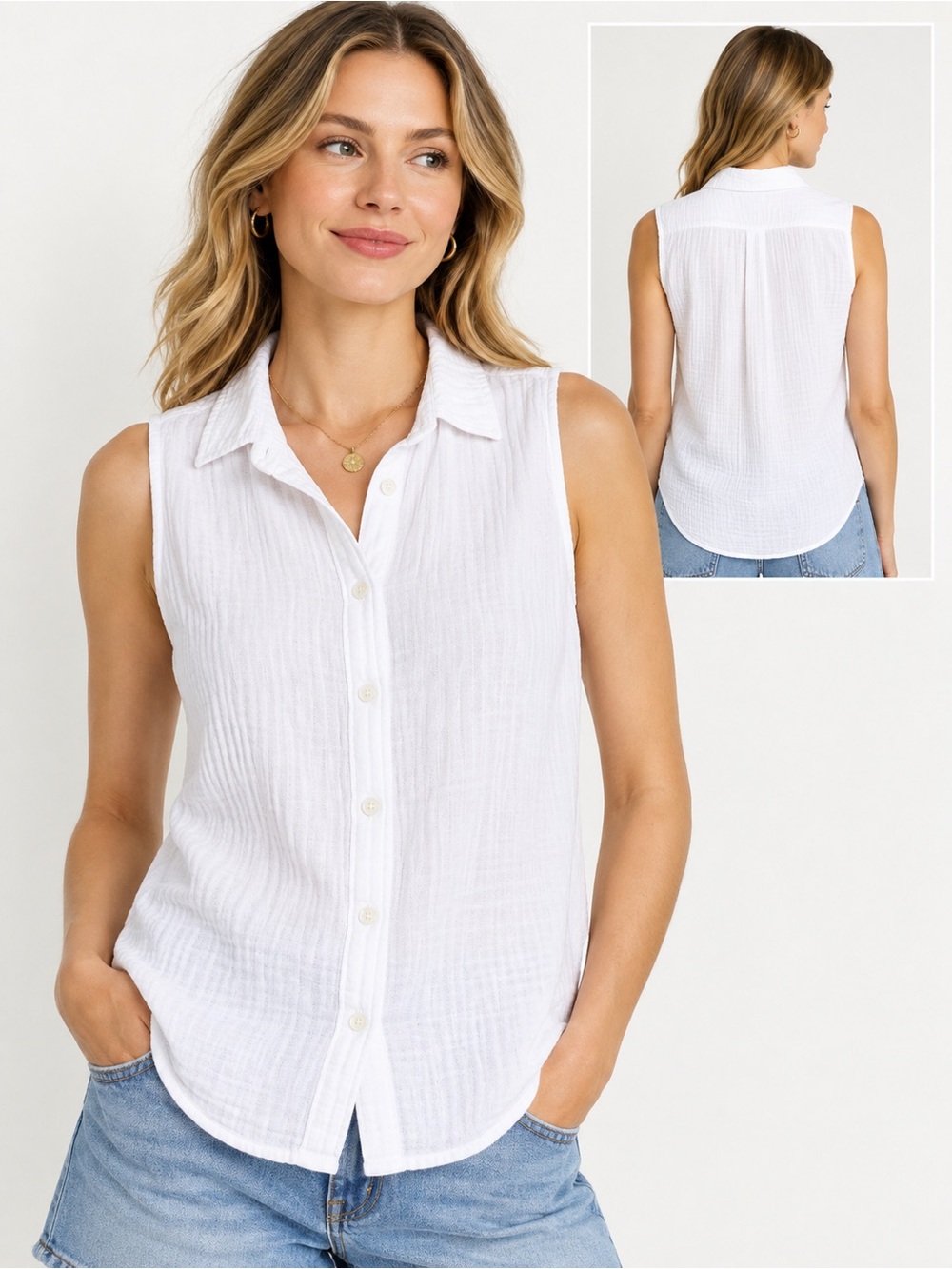 J.CREW White Cotton Gauze Sleeveless Button Down Shirt Size
